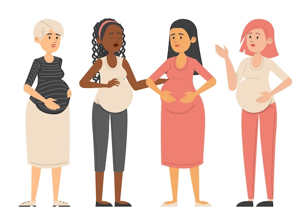 Pregnant women standing together illustration