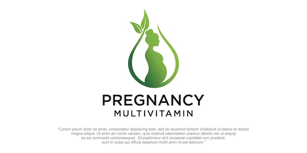 Vettore donne incinte vitamine combinazione madre incinta e goccia logo design vector