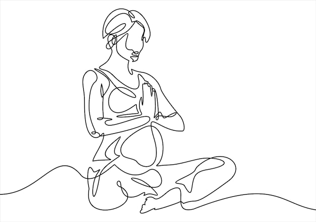 Pregnant yoga pose one line drawing pregnancy female sport concept minimalist drawing