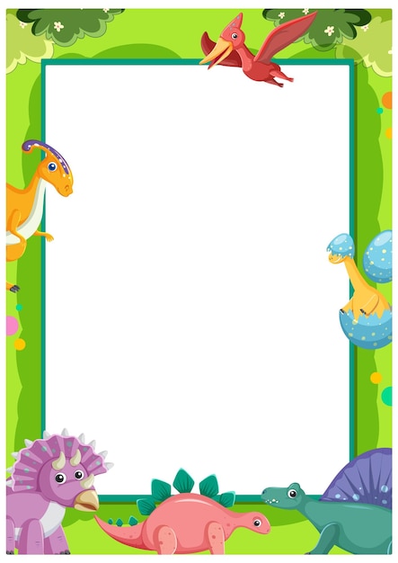 Vector prehistoric animals border frame template with many dinosaurs