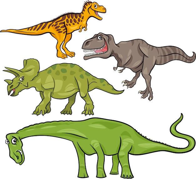 Vector prehistoric dinosaurs cartoon set