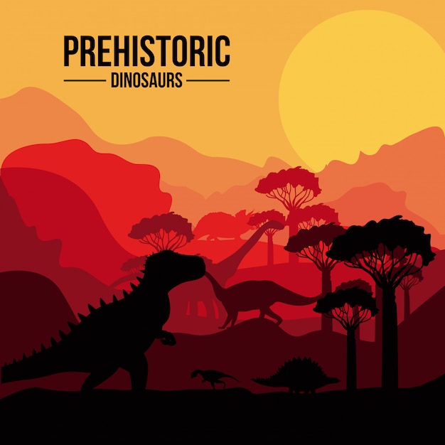 Paesaggio preistorico di dinosauri