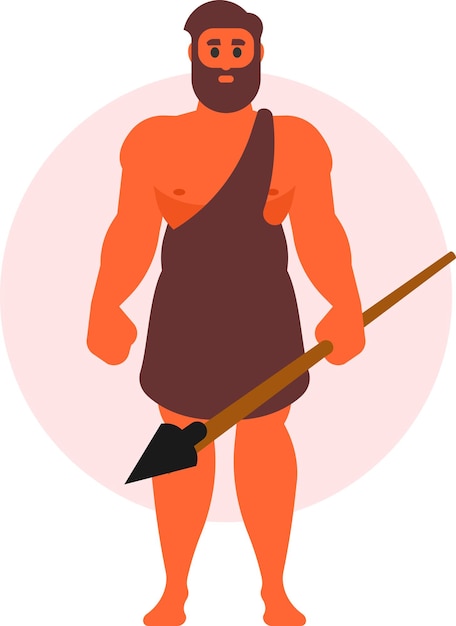 Vector a prehistoric man is holding a spear isolated on transparent background