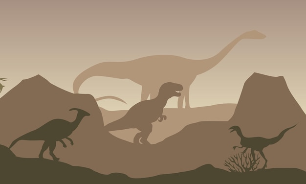 Vector prehistoric planets landscape with dinosaurs vector illustration