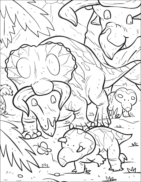 Prehistoric predatory dinosaur Nasutoceratopsand baby dinosaur coloring book and coloring page