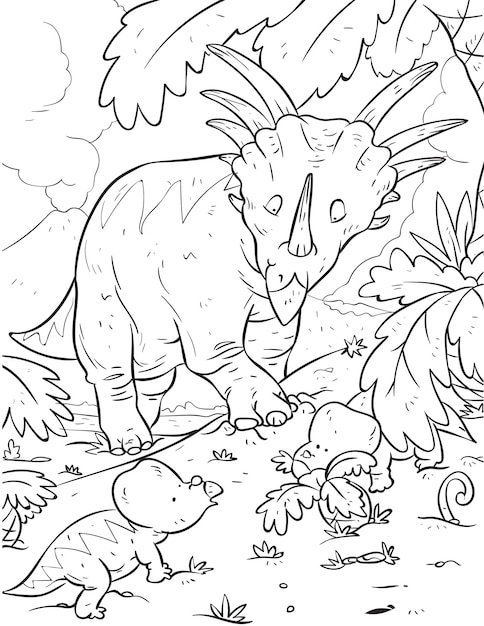 Vector prehistoric predatory dinosaur styracosaurus baby dinosaur coloring book and coloring page