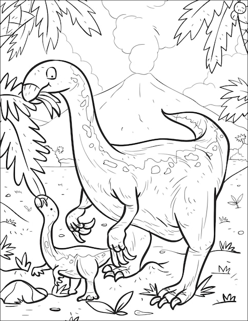 Prehistoric predatory dinosaur therizinosaurus baby dinosaur coloring book and coloring page