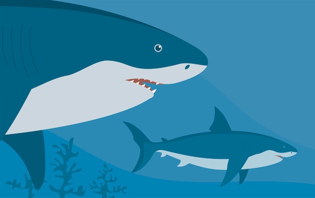 Prehistorische onderwater grote haai megalodon met vinnen