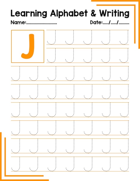 Prek foglio di lavoro per tracciare l'alfabeto j per bambini in età prescolare foglio di attività ritorno a scuola