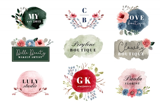 premade aquarel bloemen logo-collectie