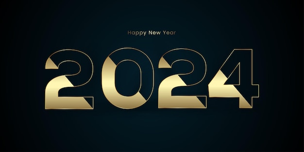 Premium 2024 Nieuwjaar vieren banner 2024 Vakantie wenskaart ontwerp Vector illustratie Goud