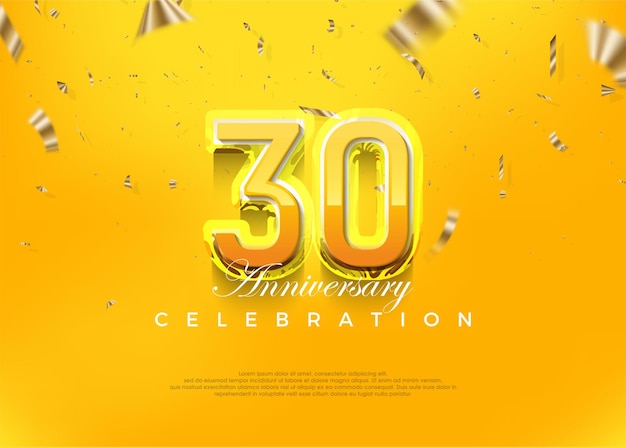 Premium 30th anniversary celebration design with modern yellow 3d numbers Premium vector background for greeting and celebration