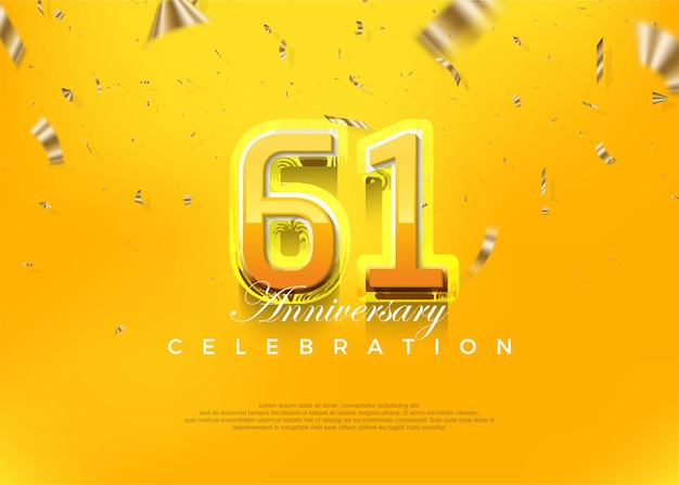 Premium 61e verjaardag viering ontwerp met moderne gele 3D-nummers Premium vector achtergrond voor begroeting en viering