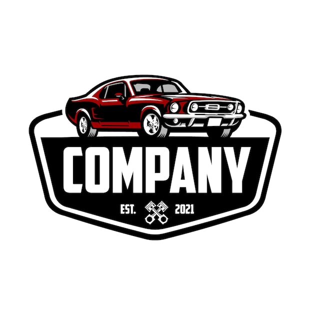 Дизайн логотипа эмблемы американского мускулистого автомобиля премиум-класса Лучше всего подходит для механиков и автомобильных гаражей, связанных с промышленностью