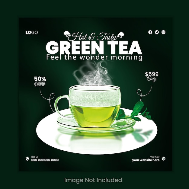 Вектор Премиальный и вкусный зеленый чай, продвижение в социальных сетях или шаблон пост-баннера в instagram