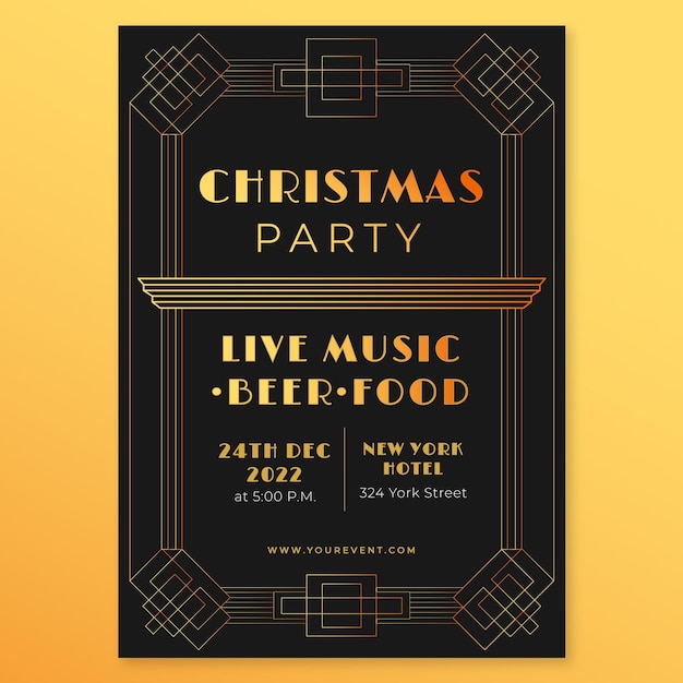 Vector premium art deco christmas party poster template