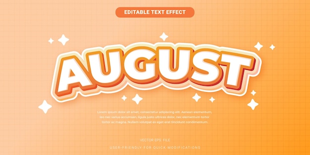 Vector premium august typography editable text effect sticker comic light orange gradient vector