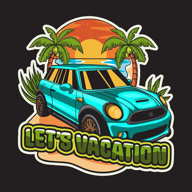 Premium Beach Car Vacation Holiday Illustration