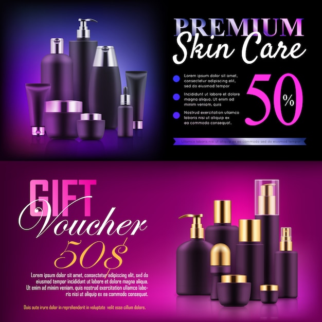 Vettore buono sconto di bellezza premium con cosmetici