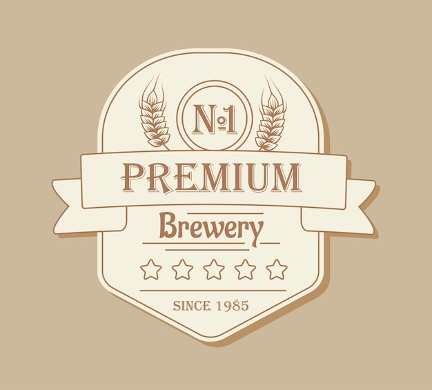 Concetto di etichetta di birra premium tag di qualità per bevande alcoliche birrificio e prodotto di luppolo layout del modello e mock up illustrazione vettoriale piatta del fumetto isolata su sfondo beige