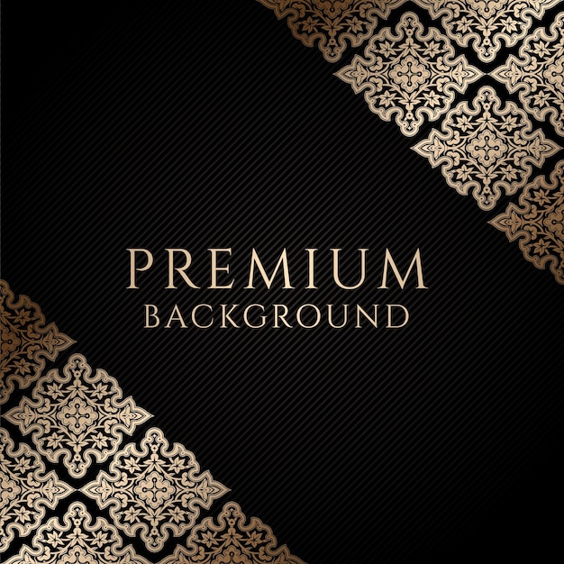 Premium black background with ornamental golden corners and centered space for text