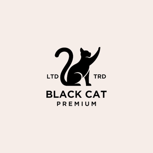 Disegno dell'illustrazione dell'icona di vettore del logo del gatto nero premium