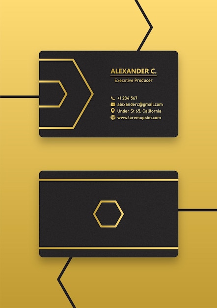 Vector premium black gold business card with hexagon line