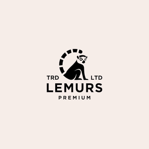 Premium black lemurs ring tail vector logo design isolated white background