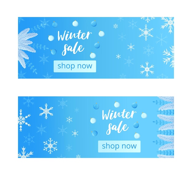 Vettore set di banner natalizi blu premium con fiocchi di neve geometrici