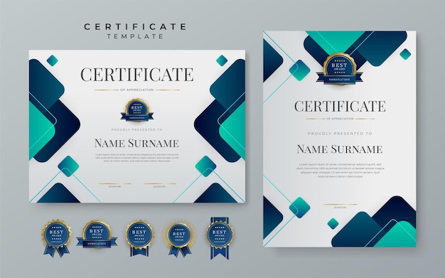 Премиум синий градиент современный шаблон сертификата синий шаблон сертификата о достижениях со значком для награждения дипломом достижения деловой чести элегантный шаблон документа