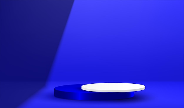 Premium blue podium with shadow indoor platform scene for product display presentation