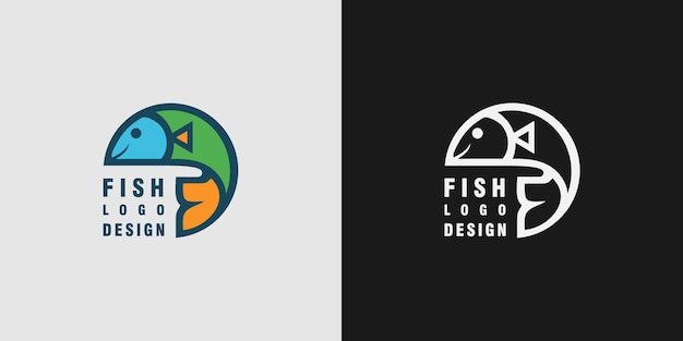 Premium bundel vis en vissen logo ontwerpsjabloon premium vector
