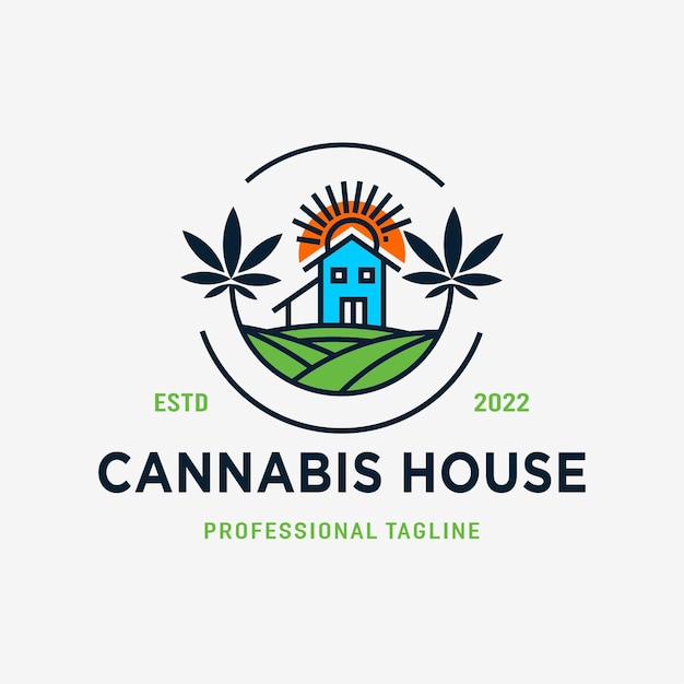 Premium cannabis boerderij huis logo sjabloon