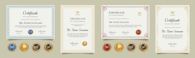 Premium certificate template set with golden badges