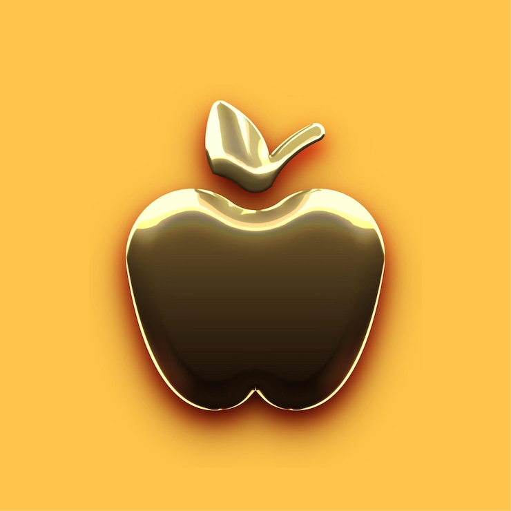 Vector premium chrome gold apple icon with customizable yellow backdrop