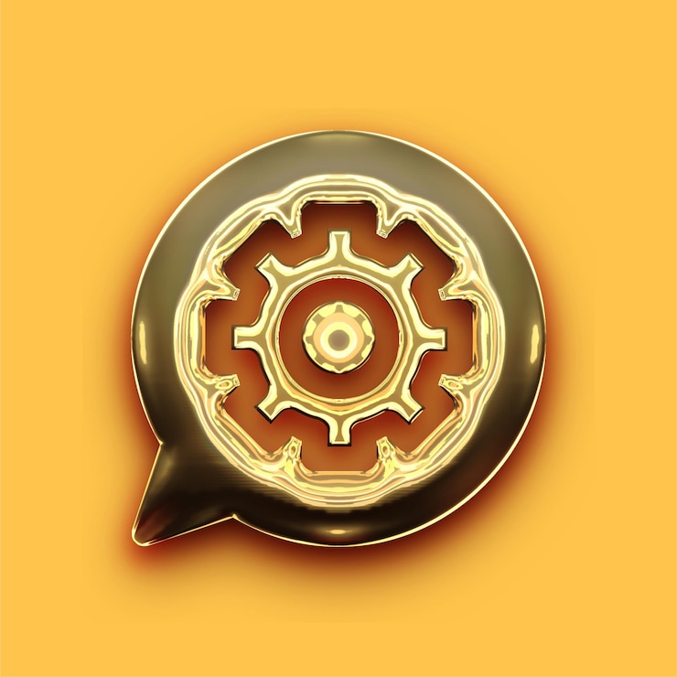 Vector premium chrome gold gear and bubble icon with customizable yellow backdrop