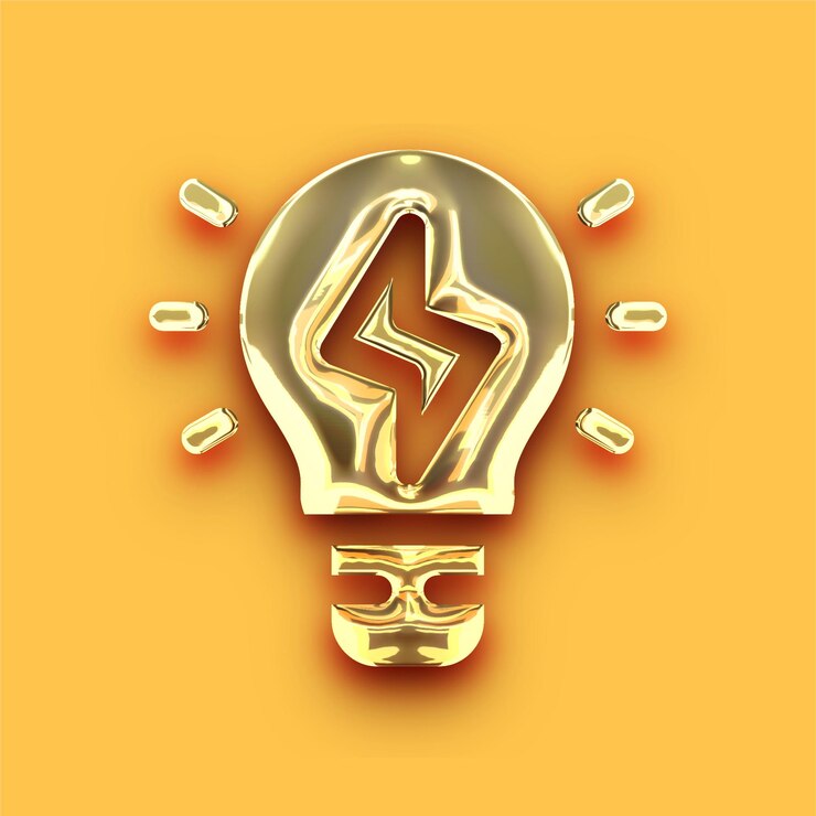 वेक्टर premium chrome gold light bulb icon with customizable yellow backdrop