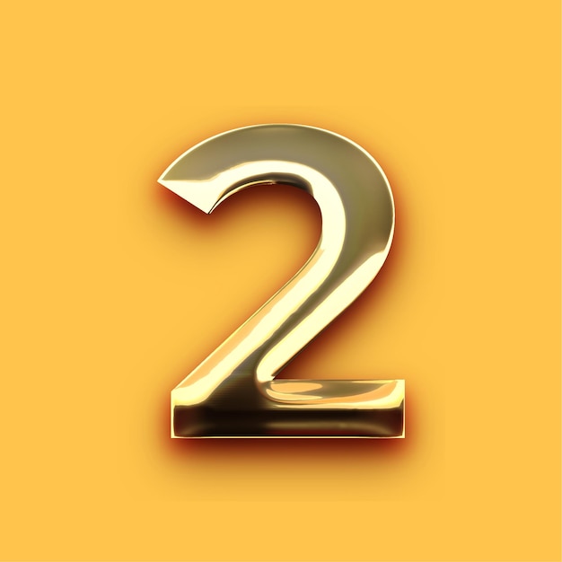 Premium Chrome Gold Number 2 Icon with Customizable Yellow Backdrop