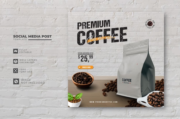 Modello di vendita di prodotti da caffè premium per post sui social media