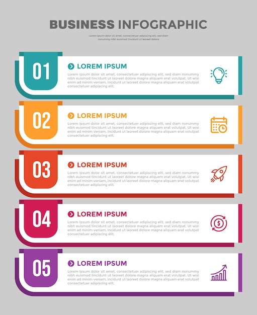 Premium Color 5 Step Infographic Template