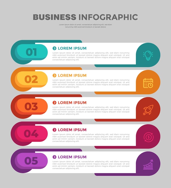 Modello infografico premium a colori in 5 passaggi