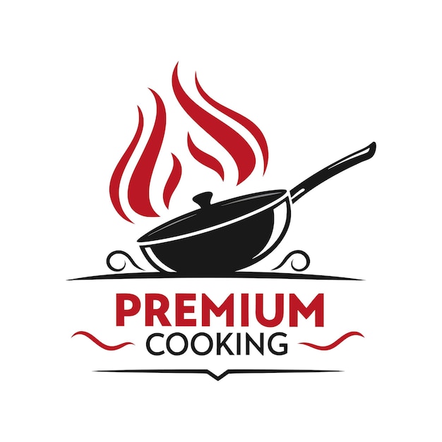 Логотип Premium Cooking с изображением вока с парным пламенем