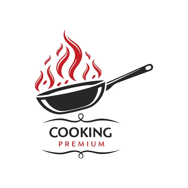 Логотип Premium Cooking с сковородкой и пламенем