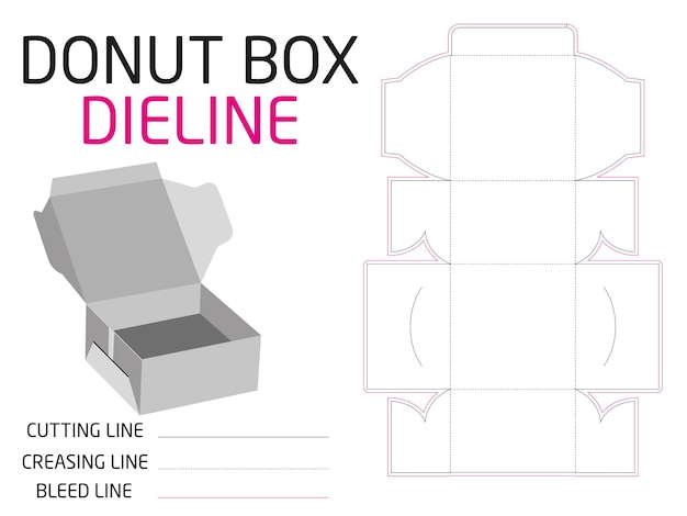 Vettore opera d'arte premium die line donut box die line ridimensionabile