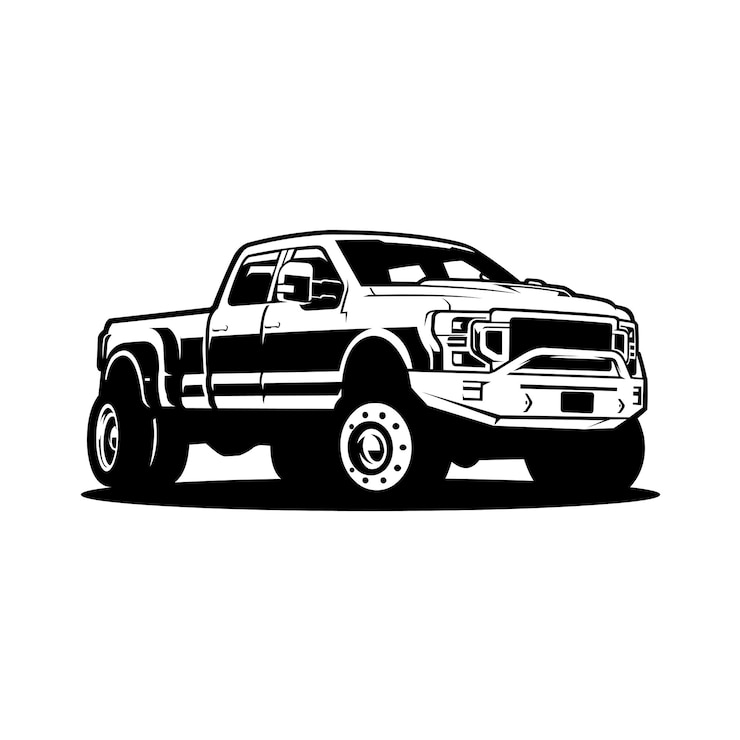 Vector premium diesel dually truck monochrome vector isolated on white background