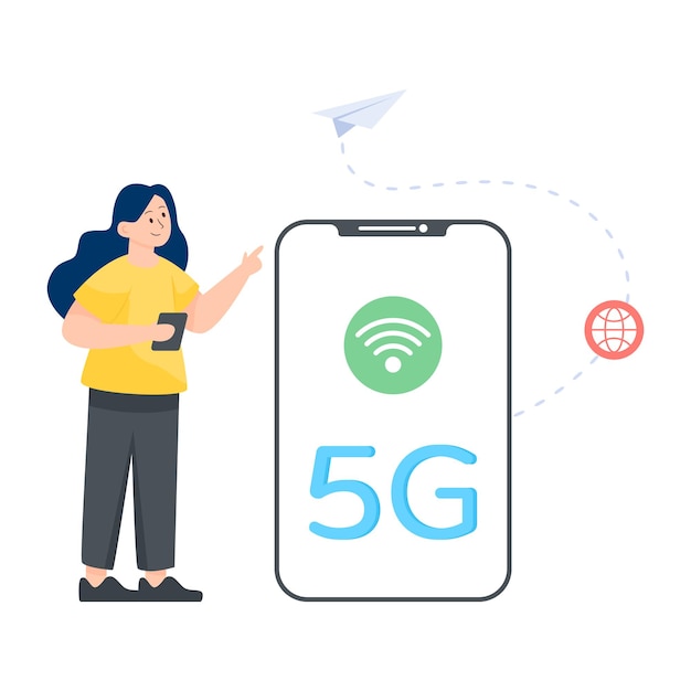 Premium downloadvector van 5g mobiel netwerk