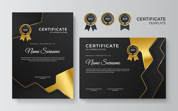 Premium elegant golden black certificate design template