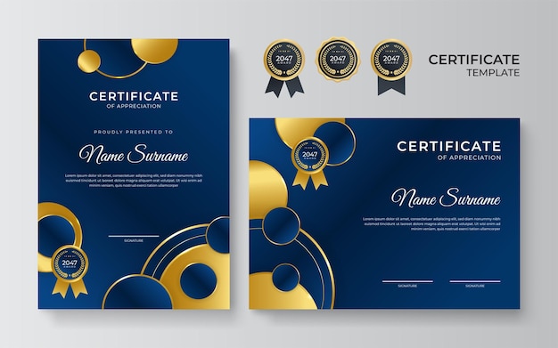 Premium elegant golden blue certificate design template