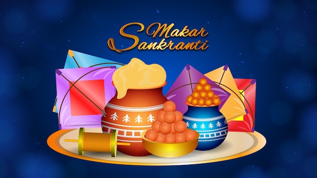 연을 사용한 고급스럽고 우아한 Makar sankranti 벡터 디자인