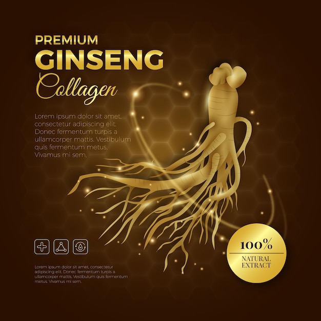 Vettore annuncio realistico di collagene di ginseng premium